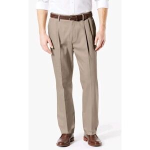 Dockers Premium Pleated Dress Pants Tencel Lyocell Beige Classic Fit 33x30